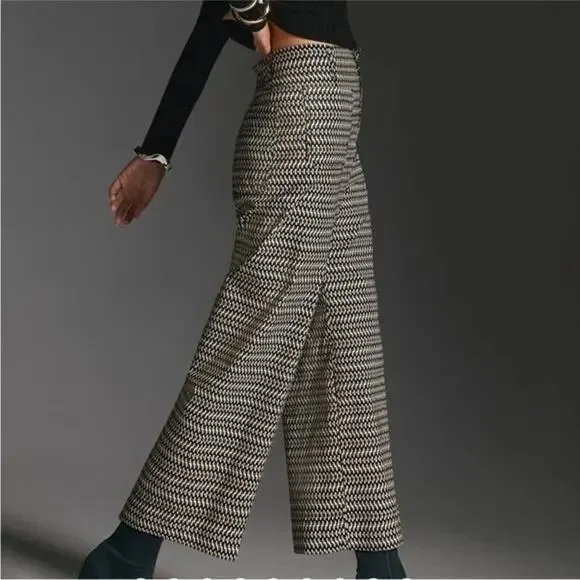Anthropologie Maeve Colette Cropped Wide Leg Pants | Black White Print | SZ 33T - Picture 1 of 13